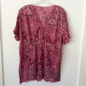 Y2K Pink Paisley Babydoll Top Womens XL Boho Fairy Grunge Festival Retro Stretch
